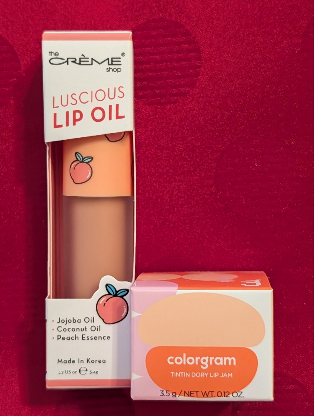 The Crème Shop Luscious Lip Oil Peachy Cobbler & Colorgram Tintin Dory Jam